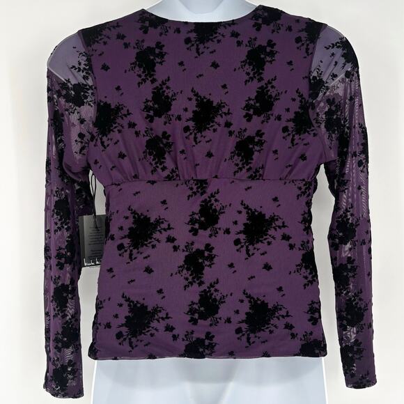 Nicole Miller NWT Amethyst Black Velvet Floral Size L - Picture 5 of 6